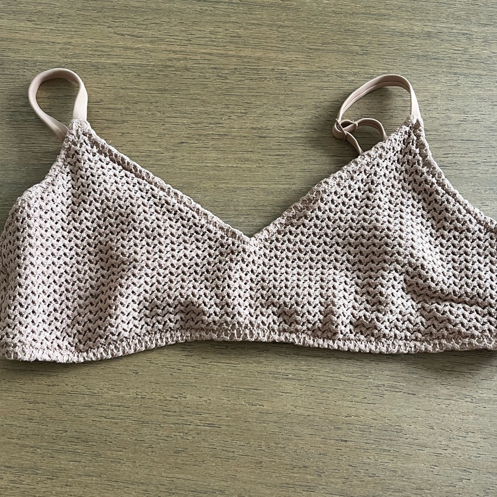 Aerie Tan Blush Crochet Scoop Neck Bikini Swim Top XL